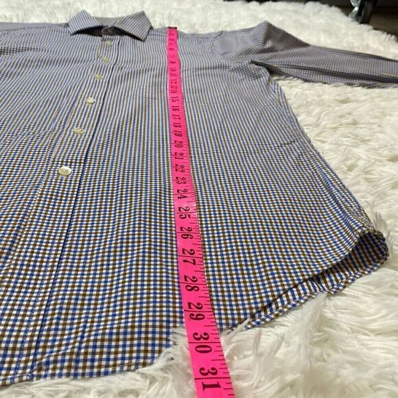 Michael Kors Dress Shirt Mens Size 15.5 / 32-33 Checkered Blue Brown Button Down - Picture 6 of 7
